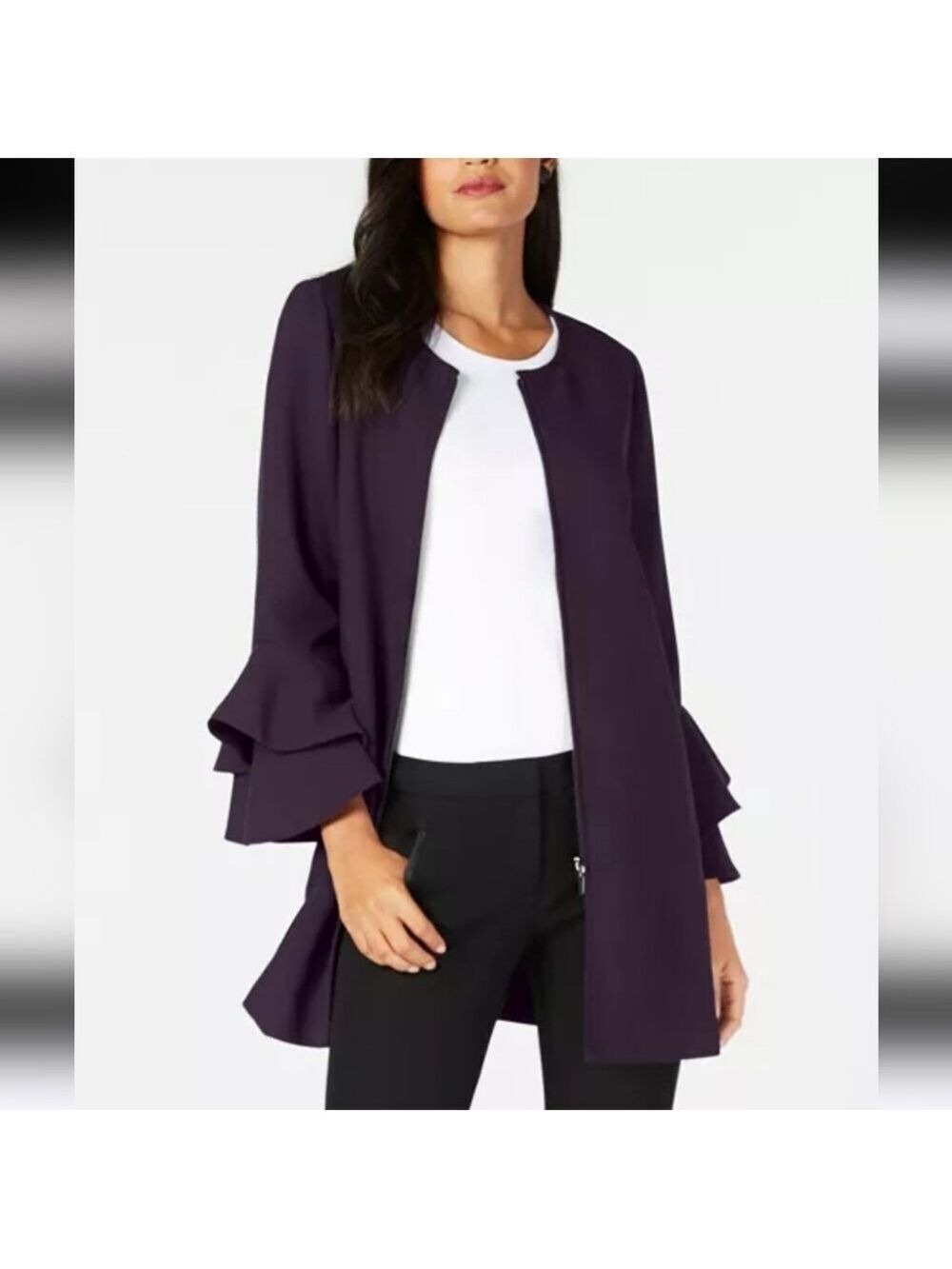 NWT Alfani Flared-Sleeve Collarless Jacket, Size PP